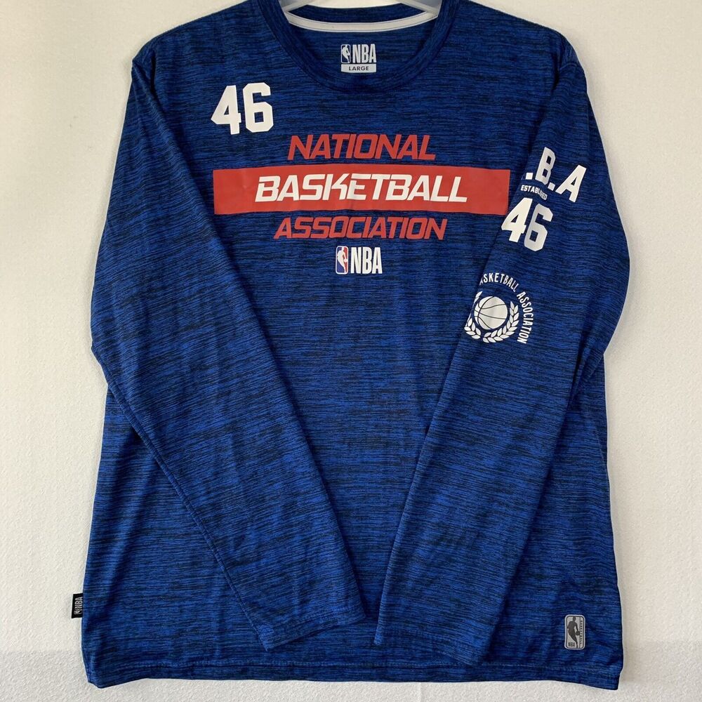 NBA Long Sleeve Blue T Shirt Men L Pullover 46 Logo Sport Performance Basketball
